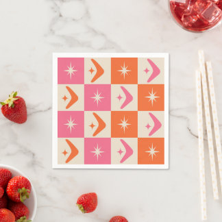 Checkered Mid Century Boomerangs pink and orange  Serviette