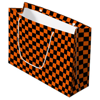 Checkered Orange and Black  Große Geschenktüte