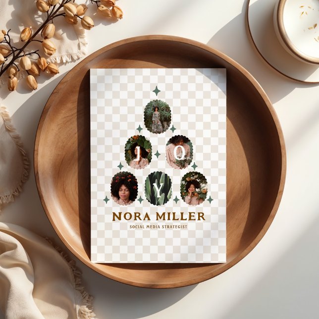 Checkered Pattern Foto Business Weihnachtsbaum Feiertagskarte (Checkered Pattern Photo Business Christmas Tree Holiday Card (Front))