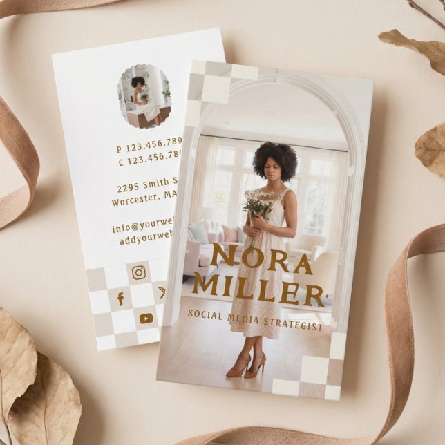 Checkered Pattern Social Media Influencer Photo Visitenkarte (Checkered Pattern Social Media Influencer Photo Business Card)