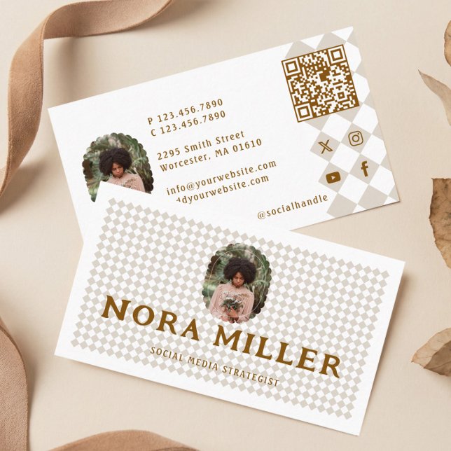 Checkered Pattern Social Media Influencer Photo Visitenkarte (Checkered Pattern Social Media Influencer Photo Business Card)
