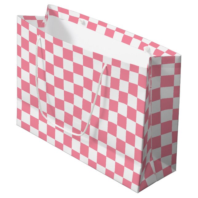 Checkered pink and White  Große Geschenktüte (Vorderseite Schrägansicht)