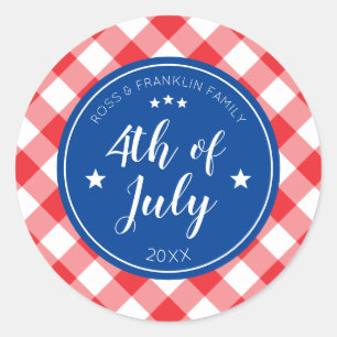 Checkered Red Gingham 4. Juli Family Party Runder Aufkleber