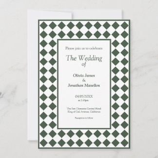 Checkered Simple Modern Dark Green Wedding Einladung