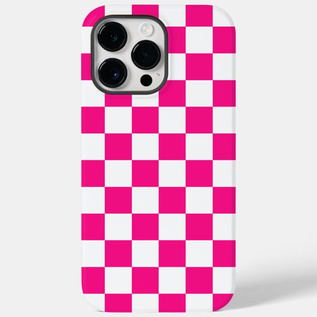 Checkered squares hot pink white geometric retro Case-Mate iPhone 14 pro max hülle (Rückseite)