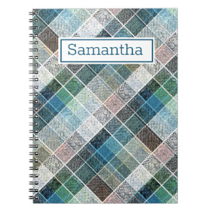 checkered, tartan, plaid, classic, blue, white notizblock