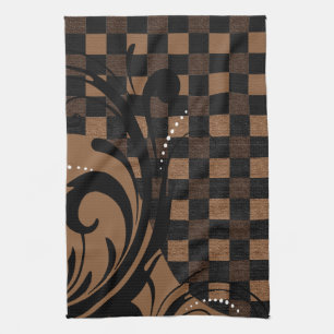 Checkered Wirbles Muster Brown, TAN, schwarz Handtuch