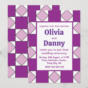 Checkers Lila Diamant-Schachbrett Hochzeit Einladung