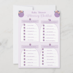 Checkliste für lila Girl Blume Babydusche Einladung
