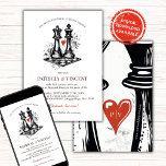 Checkmate Liebe gewinnt Hochzeitseinladung Einladung<br><div class="desc">Feiern Sie Ihren besonderen Tag mit der Eleganz und dem Königtum eines Schachkönigs und einer Königin Hochzeit Thema. Dieses minimalistische, aber kühne Design besticht durch den König und die Königin auf einem Schachbrett mit einem auffallenden roten Herz. Ideal für Hochzeiten zu jeder Jahreszeit, ist diese Einladung die ideale Wahl für...</div>