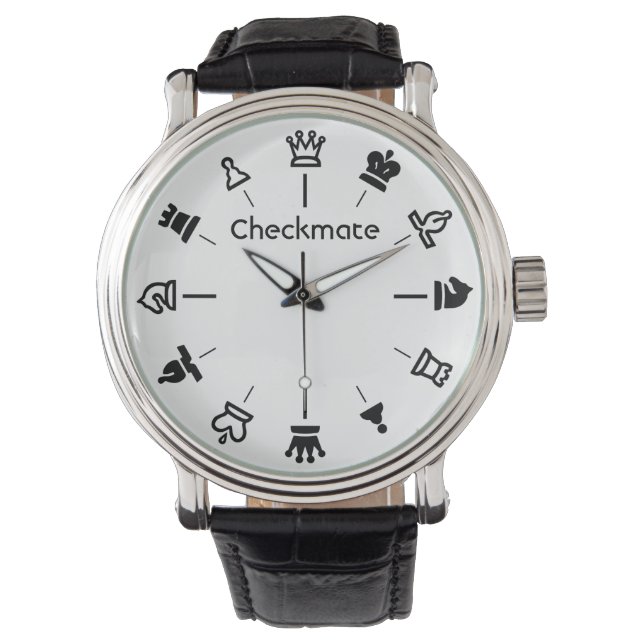 Checkmate Schach Watch - Schachfiguren in Weiß Armbanduhr (Vorderseite)