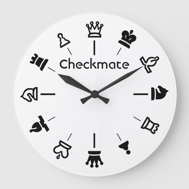 Checkmate Schachsäulenhalle - Schachfiguren in Wei Große Wanduhr (Vorderseite)