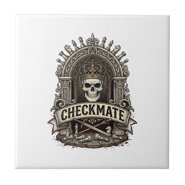 Checkmate Skull King Vintage Schach Fliese (Vorderseite)