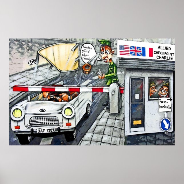 Checkpoint Charlie, Berlin, Cartoon (groß) Poster (Vorne)