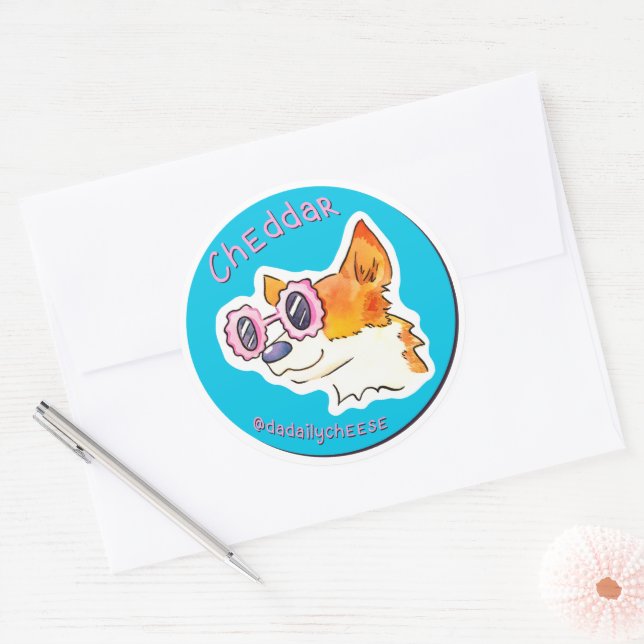 Cheddar der Corgi mit Sonnenbrille Runder Aufkleber (Umschlag)