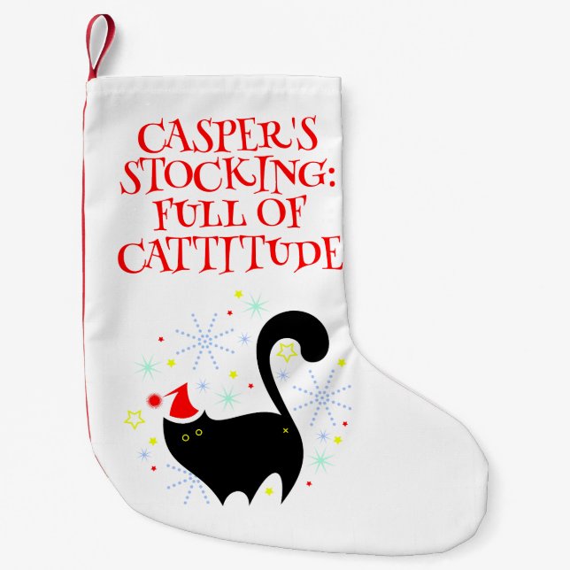 Cheeky Black Cat Weihnachtsmannmütze Höhe Kleiner Weihnachtsstrumpf (Vorderseite)