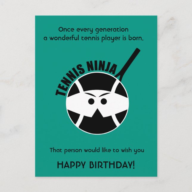 Cheeky green Tennis 🎾 Ninja Happy Birthday Postca Postkarte (Vorderseite)