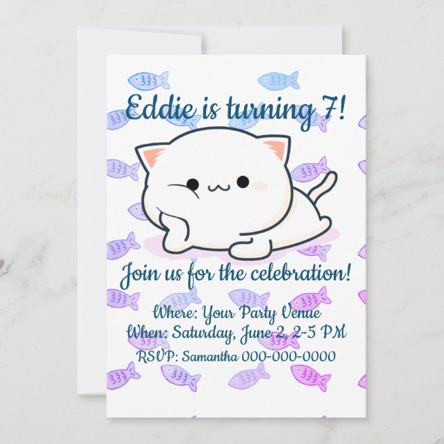 Cheeky Kawaii Style Kitten Geburtstag Einladung (Vorderseite)
