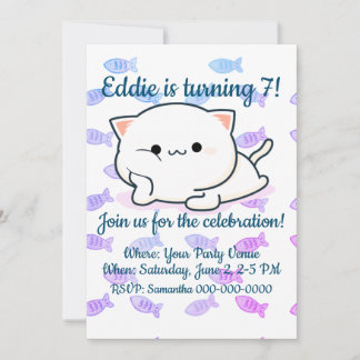 Cheeky Kawaii Style Kitten Geburtstag Einladung