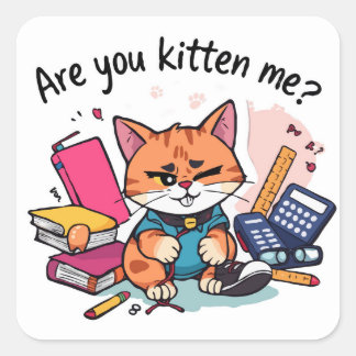 Cheeky "Kitten Sie mir?" Zurück zur Schule Quadratischer Aufkleber