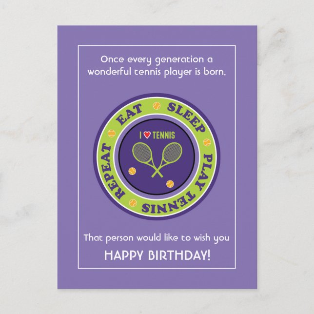 Cheeky Lila Tennis 🎾 Happy Birthday Postcard Postkarte (Vorderseite)