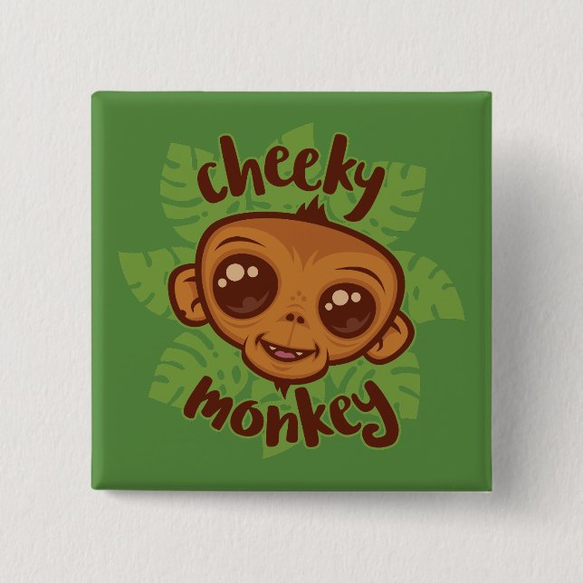 Cheeky Monkey Niedlich Cartoon Primat Zeichnend Button (Vorderseite)