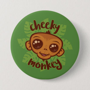 Cheeky Monkey Niedlich Cartoon Primat Zeichnend Button