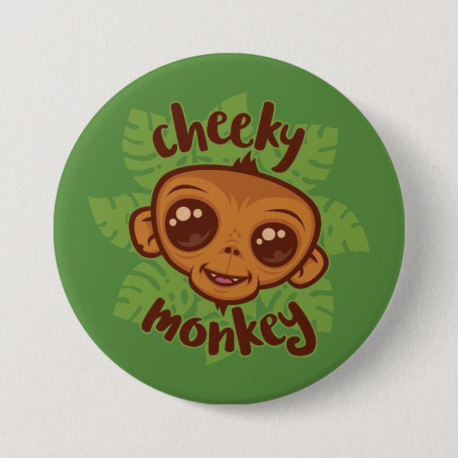 Cheeky Monkey Niedlich Cartoon Primat Zeichnend Button (Vorderseite)