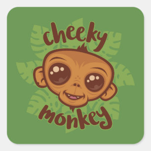 Cheeky Monkey Niedlich Cartoon Primat Zeichnend Quadratischer Aufkleber