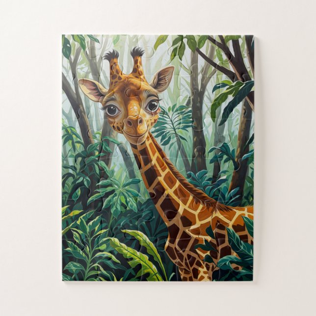 Cheeky Niedlicher Cartoon Giraffe Verstecken in Bä (Vertikal)