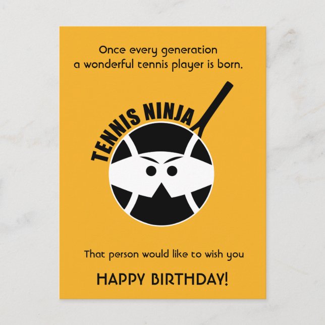 Cheeky Orange Tennis 🎾 Ninja Happy Birthday Postkarte (Vorderseite)