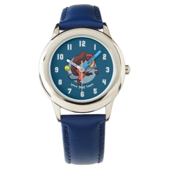 Cheeky Pine Marten Tennis Trick Shot Cartoon Armbanduhr (Vorderseite)
