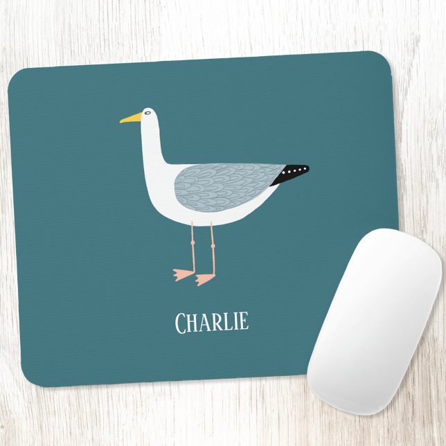 Cheeky Seagull Name Mousepad (Seagull personalized name  art mousemat)
