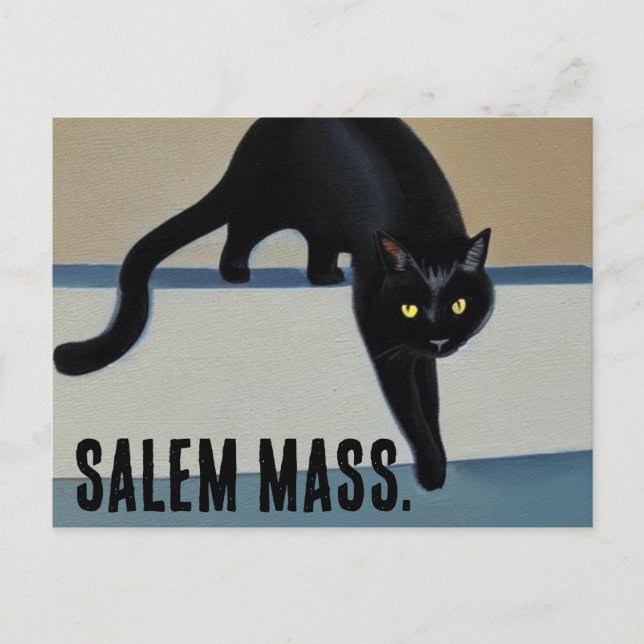 Cheeky Whimsical Black Cat Salem Massachusetts Postkarte (Vorderseite)