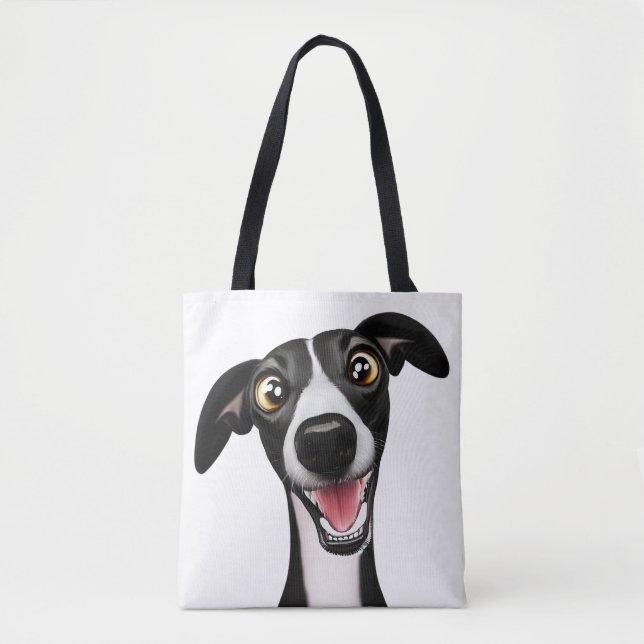 Cheeky Whippet in einem niedlichen Cartoon Tasche (Vorderseite)