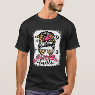Cheer Auntie Leopard Cute Messy Bun Hair Cheerlead T-Shirt