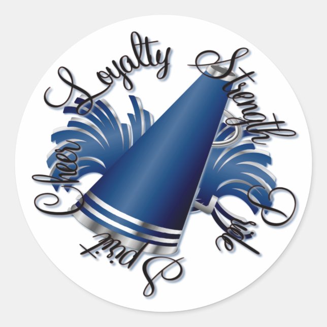 Cheer Blue und Silver Qualities Runder Aufkleber (Vorderseite)