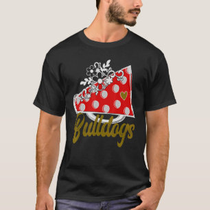 Cheer BULLDOG Red Megaphone Herz Blume Akzent T-Shirt