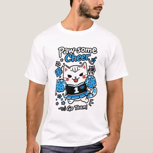 Cheer Cat Illustration – Cute Sports Cheerleader C T-Shirt (Vorderseite)