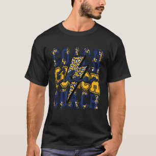 Cheer Coach Blitz Bolt Cheer Leopard Marine Gold T-Shirt