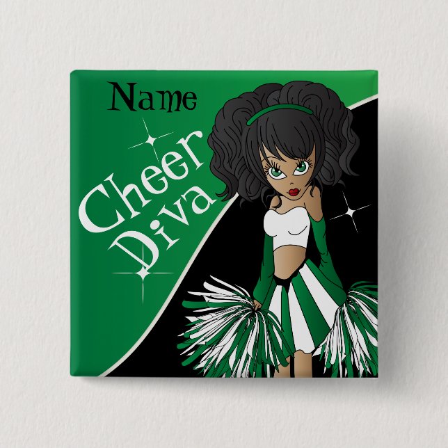 Cheer Diva Cheerleader Girl | DIY Name | Grün Button (Vorderseite)