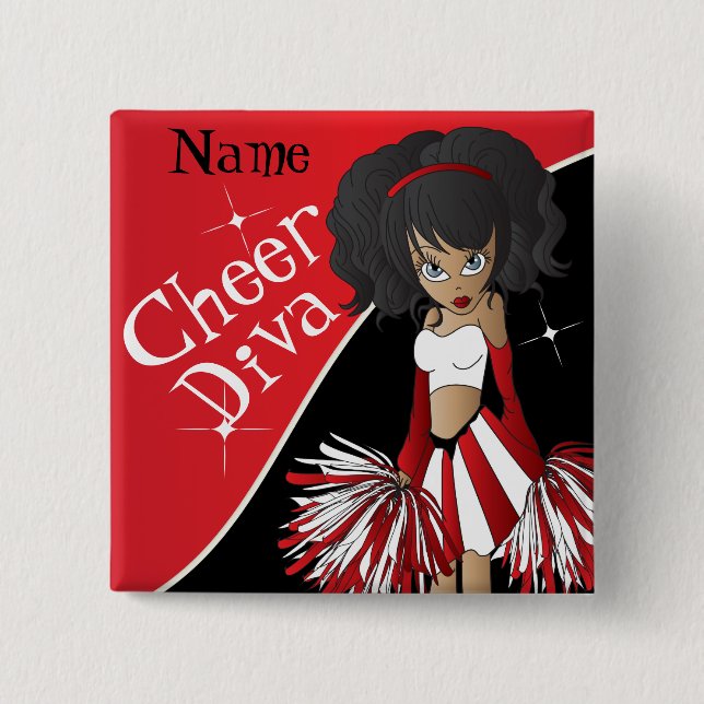 Cheer Diva Girl Cheerleader in Red Button (Vorderseite)