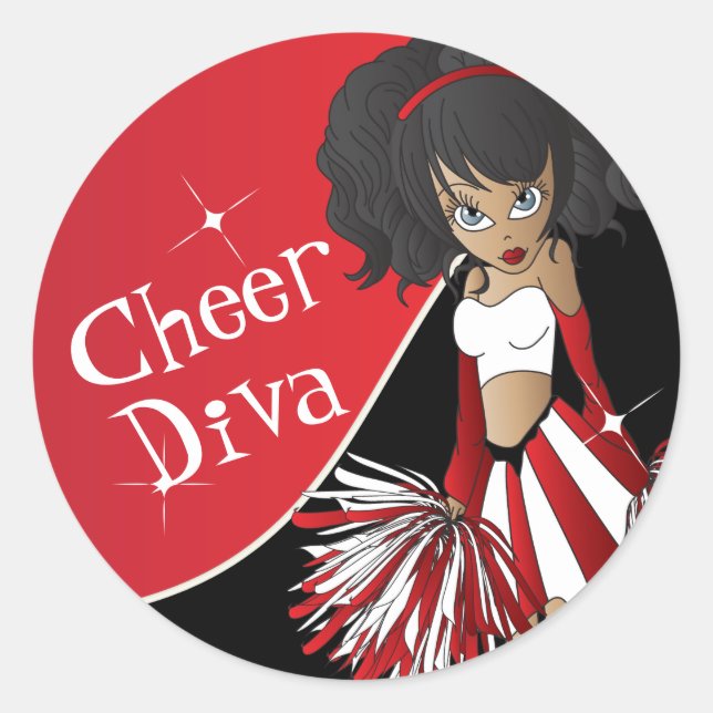 Cheer Diva Girl 📣 Cheerleader in Red Runder Aufkleber (Vorderseite)