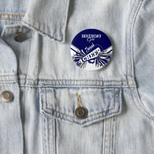 Cheer Girl Birthday - Navy Blue, Grau und Weiß Button