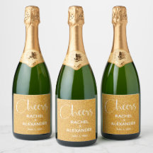 CHEER Gold Glitzer Wedding Sparkling Wine Labels