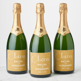 CHEER Gold Glitzer Wedding Sparkling Wine Labels