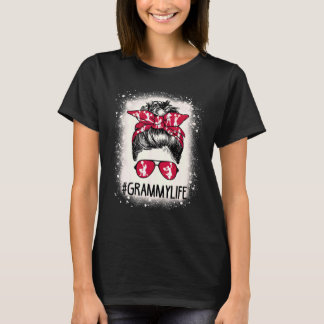 Cheer Grammy Life Messy Bun Cheerleader Bleached T-Shirt