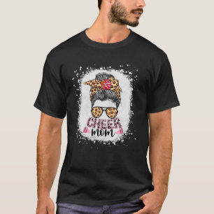 Cheer Mama Leopard Messy Bun Cheerleader Bleached T-Shirt