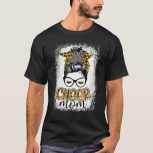 Cheer Mama Leopard Messy Bun Cheerleader Bleached T-Shirt