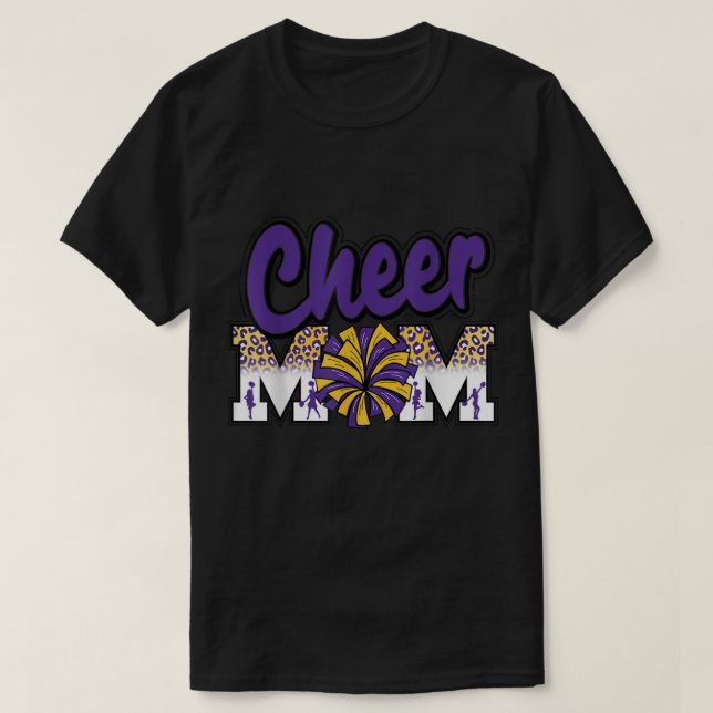 Cheer Mama Lila Goldleopard-Briefe Cheer Pom Po T-Shirt (Design vorne)